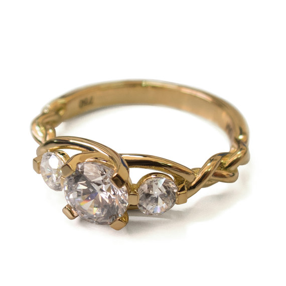 زفاف - Braided Engagement Ring - 18K Yellow Gold and Diamond engagement ring,diamond ring, unique engagement ring, celtic ring, three stone ring