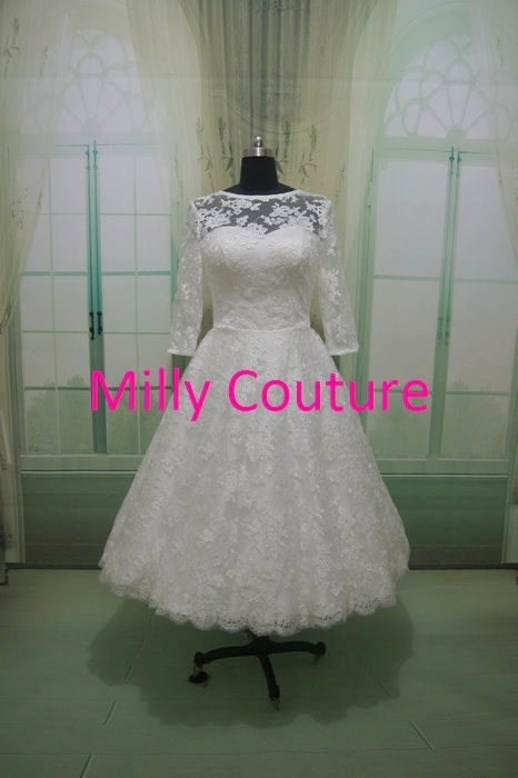 Hochzeit - Isabella- Lace short wedding dress, Retro inspired Tea Length Wedding Dress, 1950 wedding dress, 50s style wedding dress