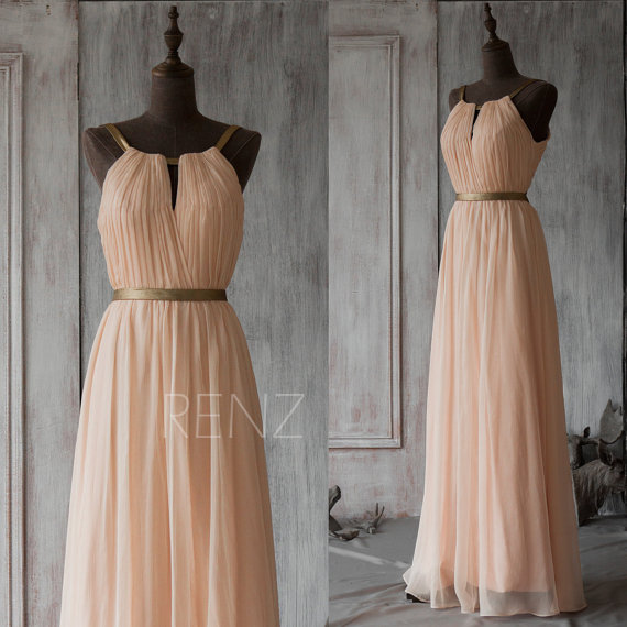 زفاف - 2015 Blush Bridesmaid Dress,Peach Prom Dress,Chiffon Wedding Dress,Floor Length Formal Dress,Long Mix And Match Party Dress(F066A1)-Renzrags