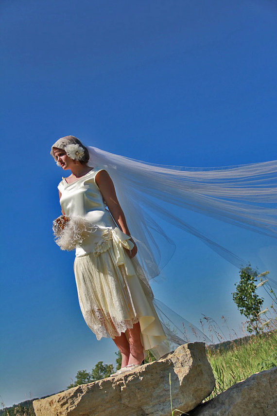Wedding - 1920s 1930s Ivory Satin antique lace Wedding Dress Gown original vintage inspired flapper wedding