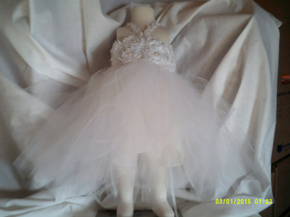 Mariage - Flower Girl Dress, Ribbon Sleeves, Chiffon Roses, Flower Girl Dress, Tutu Dress, Wedding Dress, Size 1T - 6 Years, Birthday Tutu, Baby Tutu