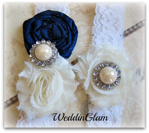 Mariage - Wedding Garter - Ivory Lace Garter Set -Bridal Garter - Vintage Garter - Royal blue Garter - Something blue garter/ Wedding accessory