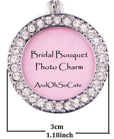 Hochzeit - Rhinestone Silver Photo Charm Wedding Bouquet Memory Accents Frame Bling Keepsake