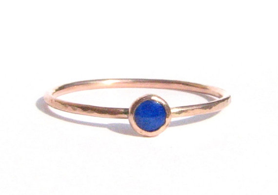Wedding - Sale! - Lapis & Solid Rose Gold Ring - Stacking Ring - Thin Gold Ring - Gemstone Ring - Engagement Ring -Blue Ring- MADE TO ORDER.