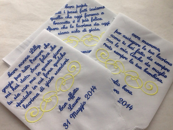 Hochzeit - 3 Custom Special Occasion Machine Embroidered Handkerchiefs for wedding