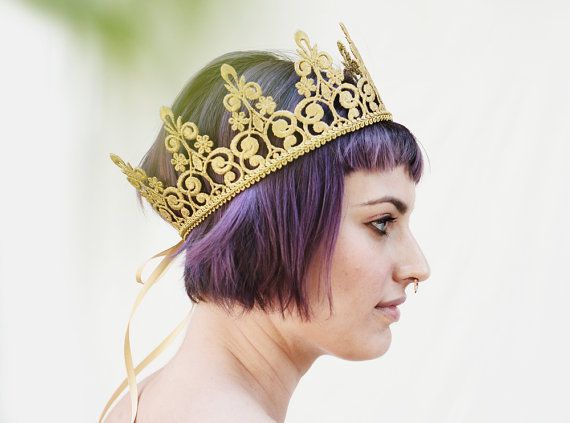 Wedding - Gold Lace Crown - Gold Crown, Headpiece, Woman's Birthday Crown, Royal, Gold Crown, Crown, Bridal Shower, Gold, Goddess, Tiara, Photo Prop