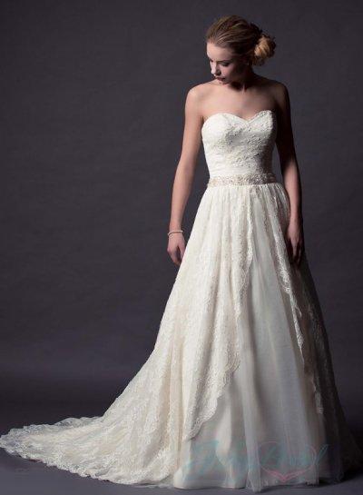 Hochzeit - JW15156 vintage inspired sweetheart neck lace overlay wedding dress