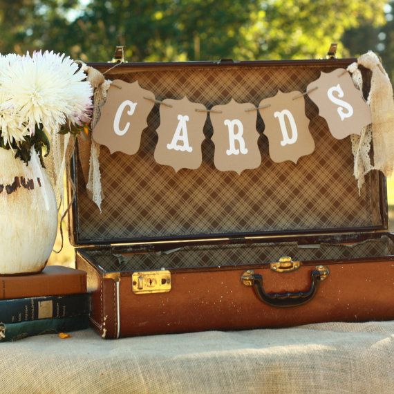 Mariage - Cards Wedding Banner Sign Suitcase Rustic Burlap