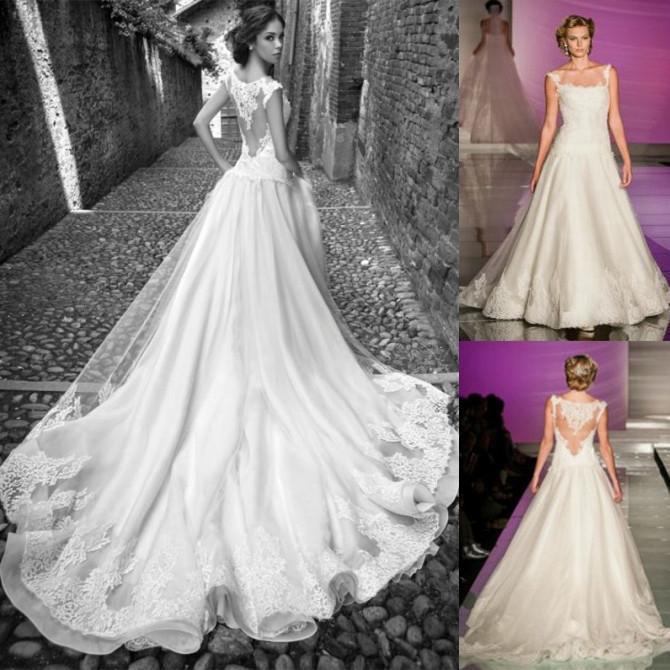 Mariage - Stunning Vestido De Noiva 2015 Wedding Dresses Alessandra Rinaudo Sheer Lace Hollow Applique A-line Court Train Ball Gowns Bridal Dress Online with $132.62/Piece on Hjklp88's Store 
