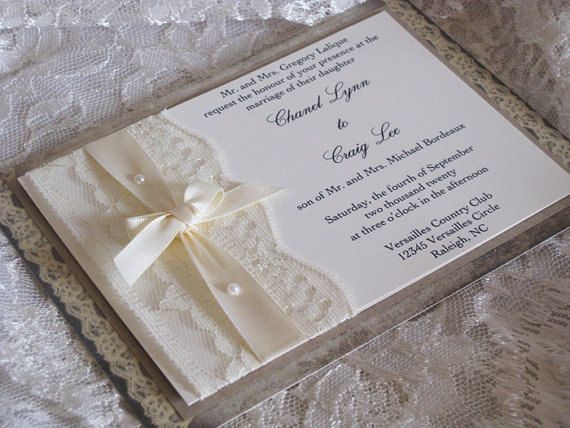 Mariage - Lace Wedding Invitations, French Market Elegant, Shabby Chic, Vintage Inspired, Haute Couture Invitations