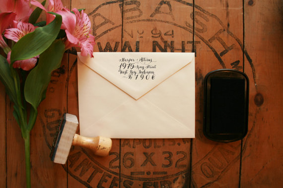 Wedding - Hand Drawn Calligraphy Return Address Stamp - Custom Save the Date Stamp - 2.5" x 1.5" - Harper