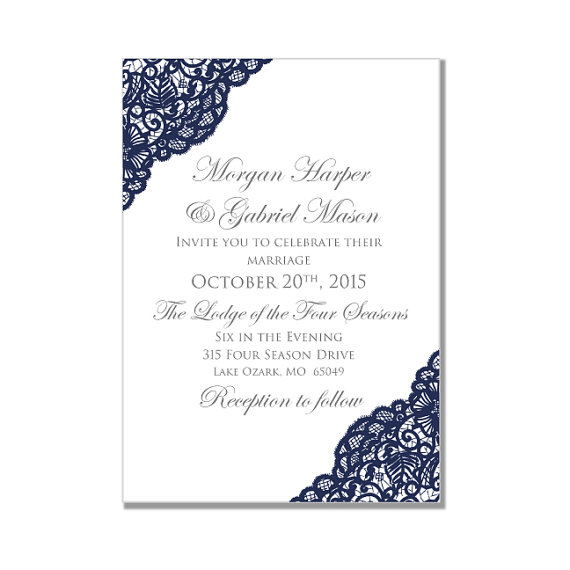 Свадьба - Lace Wedding Invitation - Navy Wedding - Vintage Lace - Rustic Wedding - DIY Wedding Invitations - INSTANT DOWNLOAD -  Microsoft Word