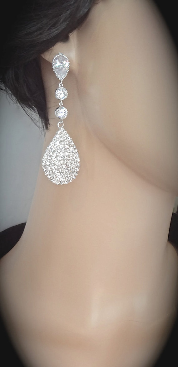 زفاف - Crystal rhinestone earrings - Luminous - Large - Long - Teardrops - Statement earrings - Sterling posts - Bridal jewelry - Prom -Bridesmaids