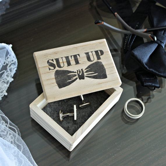 Wedding - Cufflink Box,Groomsmen Cufflinks,Bowtie,Bow Tie,Suit Up,Cufflink Gift Box,Cuff Link Box,Ring Box,Gifts for Men,Wooden Box, Cufflink Case
