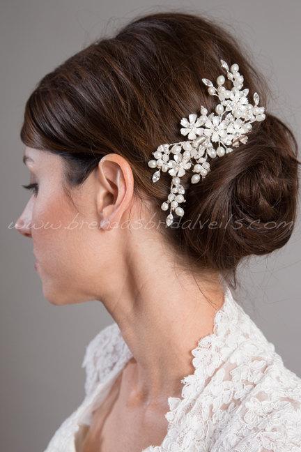 Свадьба - Bridal Hair Comb, Rhinestone Wedding Headpiece, Bridal Hair Piece, Ivory Pearl and Rhinestone Fascinator, Wedding Hair Accessory - Joanna