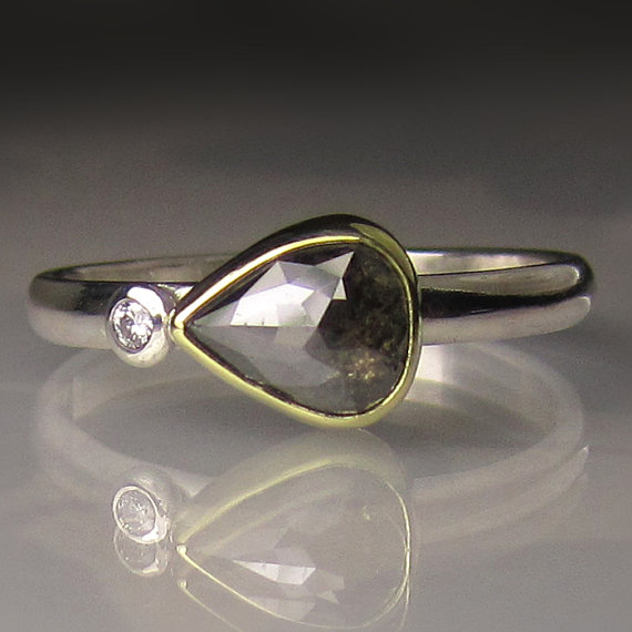 Wedding - Natural Rose Cut Diamond Engagement Ring - 18k Gold and Palladium Sterling Silver