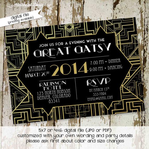 زفاف - Great Gatsby invitation roaring twenties birthday 20s bridal shower art deco movie bash wedding rehearsal dinner engagement party (item 303)