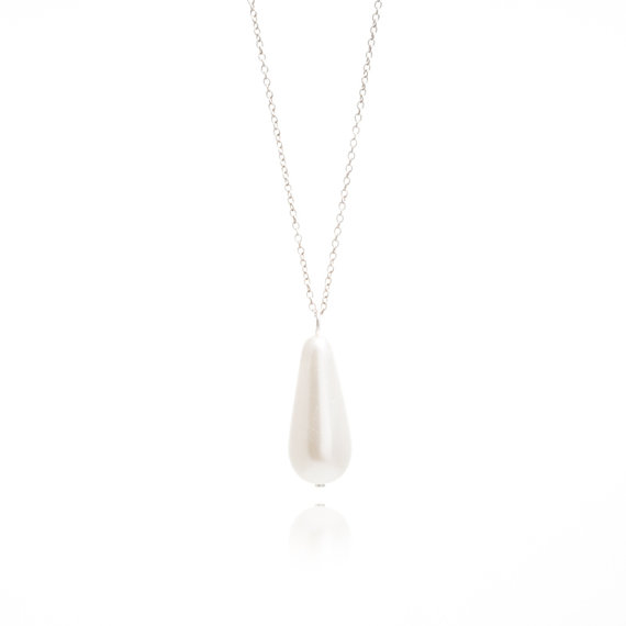 زفاف - Delicate silver white drop pearl necklace, bridal jewelry, bridesmaids gift