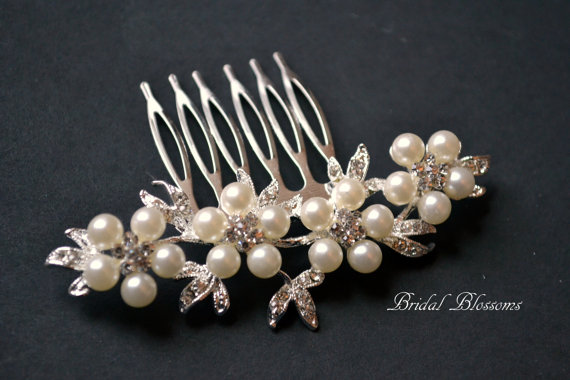 Wedding - Rhinestone Pearl Bridal Hair Comb 