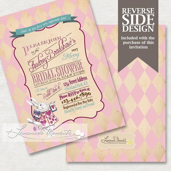 Wedding - Alice in Wonderland Bridal Shower Invitation / Mad Hatter Tea Party - Printable Invitation - Pink