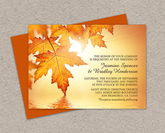 زفاف - DIY Printable Fall Wedding Invitations With Leaves, Fall Invitation Cards With Orange Autumn Leaves, Fall Leaves Wedding Invites