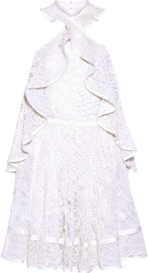 Hochzeit - Givenchy Halterneck mini dress in white embellished embroidered cotton-tulle