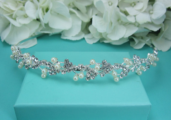 زفاف - Rhinestone Crystal Ivory Pearl bridal headband headpiece, wedding headband, wedding headpiece, rhinestone tiara, crystal bridal accessories