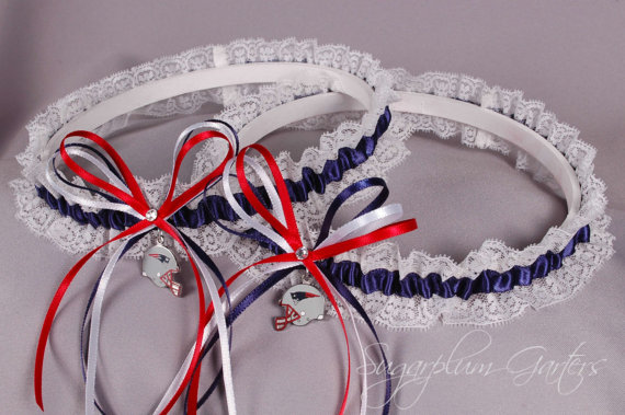 Hochzeit - New England Patriots Lace Wedding Garter Set