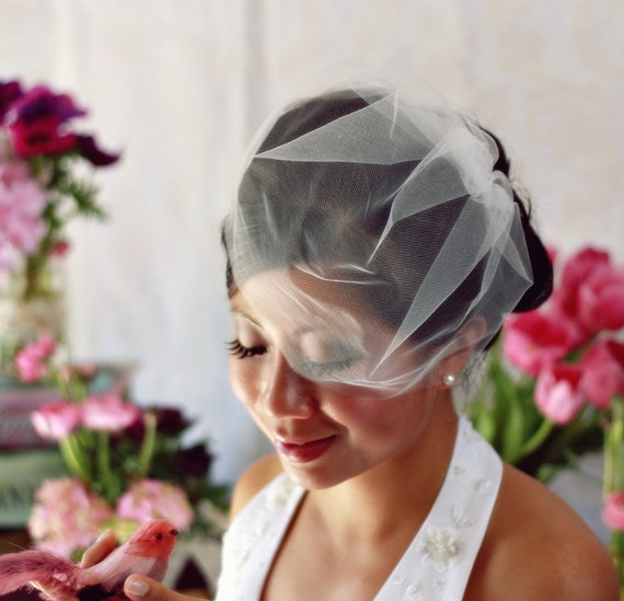 Wedding - Illusion Tulle Blusher Birdcage Veil (11 inch)