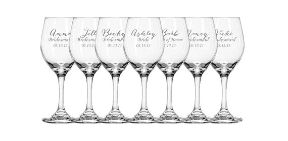 زفاف - 1 Personalized Wine Glass, Bridesmaid Wine Glass, Gift for Bridesmaid, Etched Wine Glass, Custom Wine Glass, Wedding Wine Glass