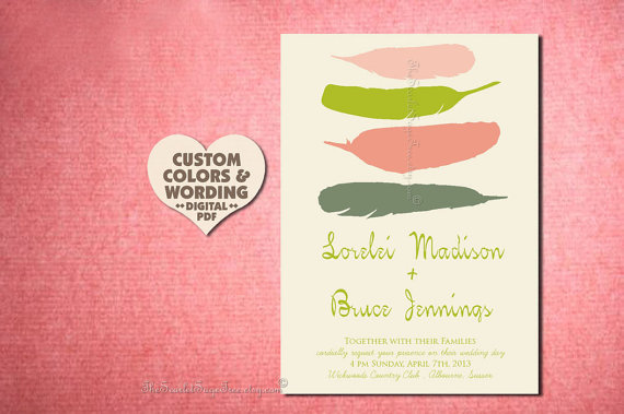 Mariage - PRINTABLE Invitation Custom Color FINE FEATHER Modern Diy Wedding Anniversary Engagement Party Birthday Baby Bridal Shower Template Online