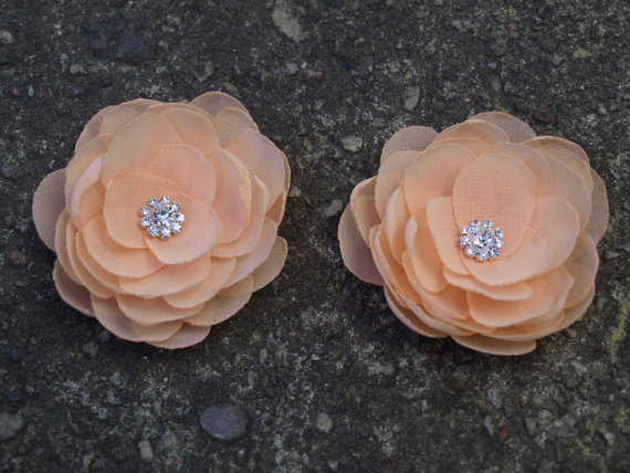 Mariage - Pale Orange Peach Flower Brooches Bobby Pins Shoe Clips SET OF 2 Wedding Accessory