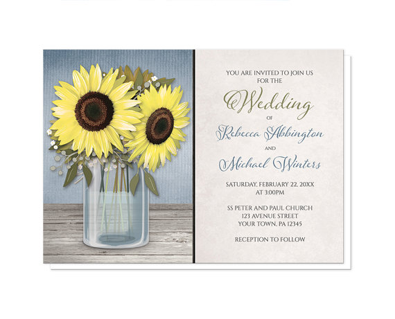 Свадьба - Sunflower Blue Mason Jar Rustic Wedding Invitations and RSVP