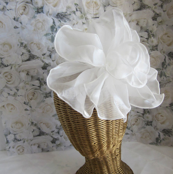 Wedding - Large White Satin Feel Ribbon Flower Hair Clip And Brooch