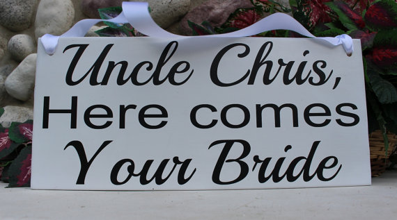 زفاف - Uncle here comes your bride wood sign-double sided and they lived happily ever after-wedding sign-ring bearer-wedding aisle sign