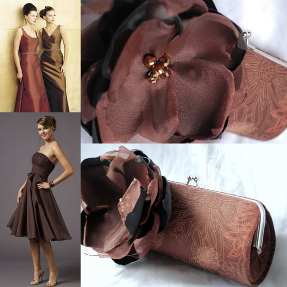 زفاف - Bridesmaid Clutch - Bridesmaid Clutches - Bridesmaid Gift Idea  - Chocolate Brown and Copper Wedding Colors - This clutch is READY to ship