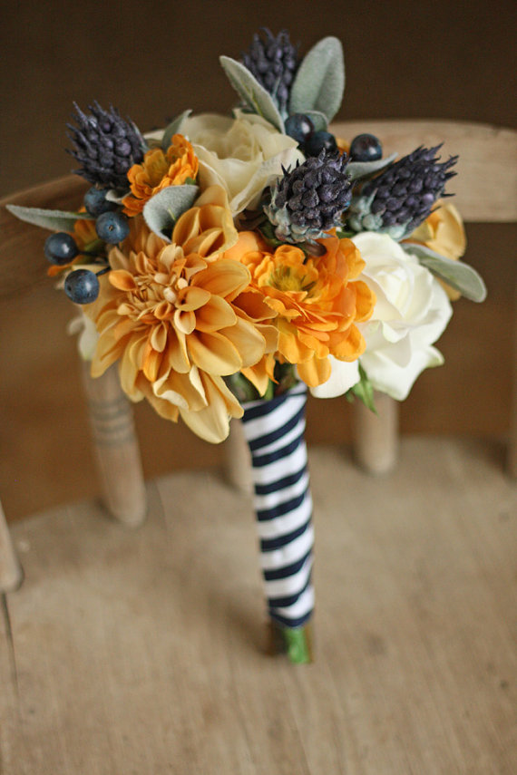 Свадьба - Navy and Mustard Nautical Wedding Collection - Bridesmaid Bouquets