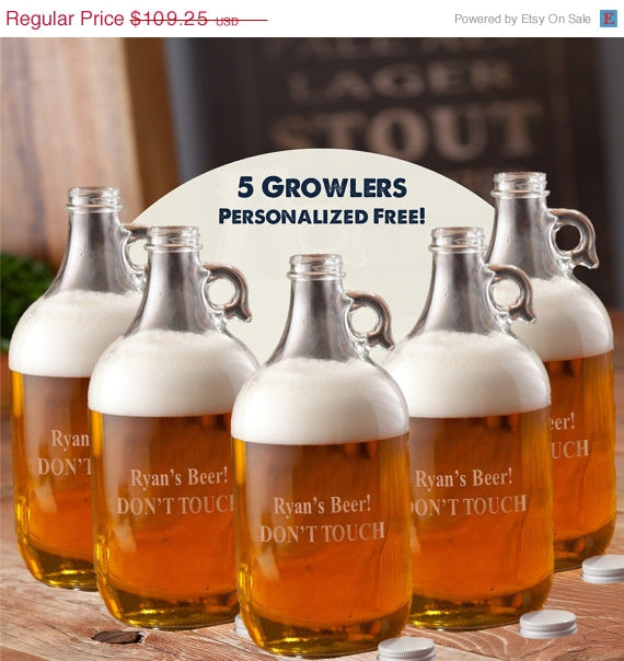 Mariage - Personalized Beer Growlers - Groomsmen Gifts - Engraved Beer Growlers  (Lot of 5 - 1063)