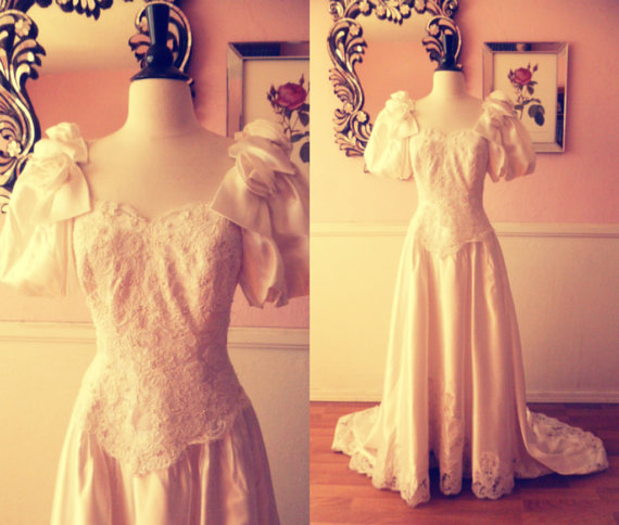 Hochzeit - Liquid Satin Fairy Tale Wedding Dress- Cathedral Train- Lupe De La Rosa- Small