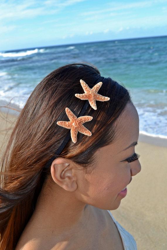 Hochzeit - Double Starfish Elastic Headband - Beach Accessory, Beach Wedding, Mermaid Hair Accessories, Starfish Hair Accessories