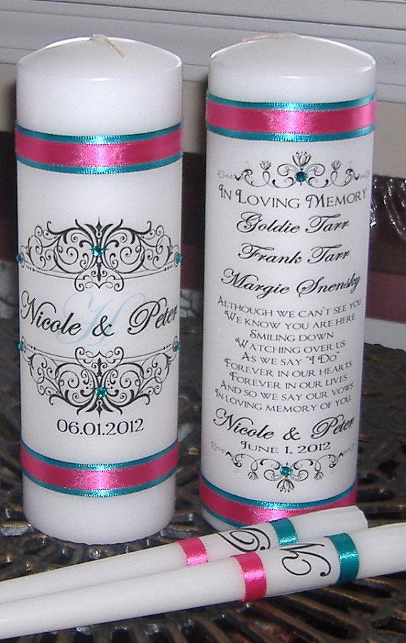 Hochzeit - Unity Candle Set with Memorial Candle, Unity Candle, Memorial Candle, Wedding Candle, Monogram Candle, Memory Candle 4 piece set