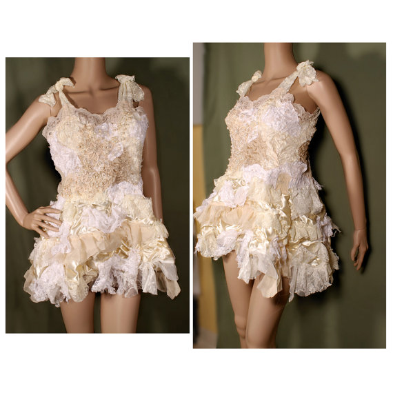 Hochzeit - Shabby Chic Wedding Dress, Tattered Princess short dress. Gothic Lolita babydoll dress, Fairytale Bride Sundress. Crude Things