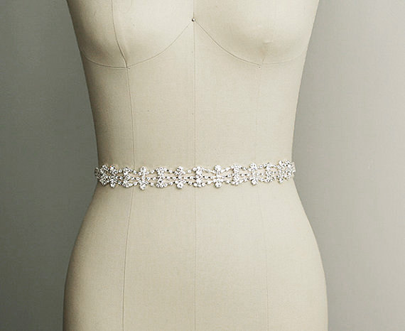 Hochzeit - RENEE - Wedding Dress Belt, Bridal Gown Sash, Rhinestone Crystal Sash Belt, Bridal Headband