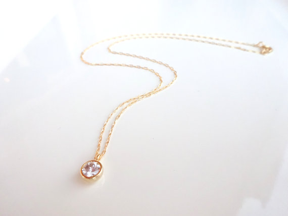 Wedding - Dainty Gold Necklace Gold Solitaire Necklace Diamond Solitaire Necklace Layer Gold Necklace Gold Jewelry Dainty Jewelry Bridesmaids Necklace