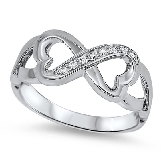 Wedding - 925 Sterling Silver Heart Infinity Crisscross Knot Ring Round Russian Diamond CZ Open Shank Engagement Promise Love Ring Infinity Jewlery