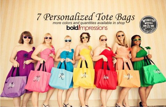 Hochzeit - 7 Bridesmaid Gift Monogrammed Personalized Tote Bag Wedding Party