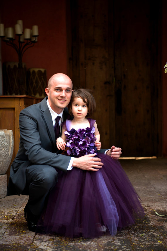 Wedding - Flower girl dress Deep Purple and Lavender tutu dress, flower top, hydrangea top, toddler tutu dress