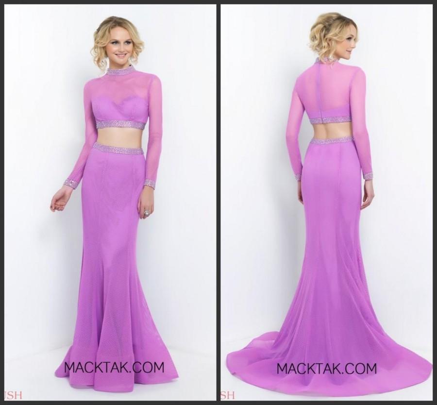 Wedding - Sexy Two Pieces Poet 2015 Evening Dresses Sheath Purple Long Sleeve High Neck Beaded Sheer Cheap Formal Long Prom Dresses Party Ball Gowns Online with $132.62/Piece on Hjklp88's Store 