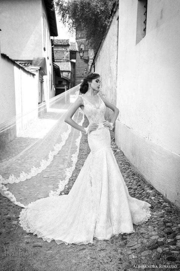 Wedding - Amzing 2015 Alessandra Rinaudo Sheer Lace V-neck Mermaid Wedding Dresses Sheer Applique See Through Zipper Chapel Train Bridal Gown Custom Online with $148.64/Piece on Hjklp88's Store 