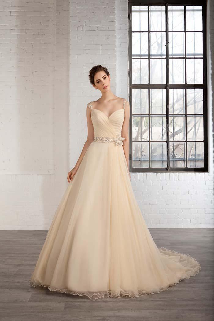 Hochzeit - Spring Champagne Wedding Dresses Capped Bridal Ball Gown With Crystals Beads Sash Sweep Train Custom Made Bridal Dress Vestidos De Novia Online with $129.95/Piece on Hjklp88's Store 